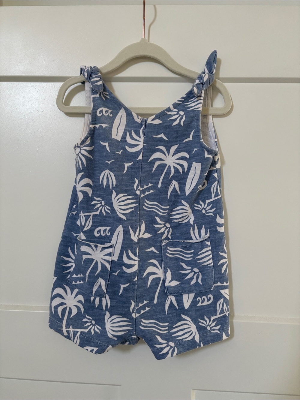 Grayson Mini Toddler Girls Blue Palm-Print Tie-Shoulder Romper 2T